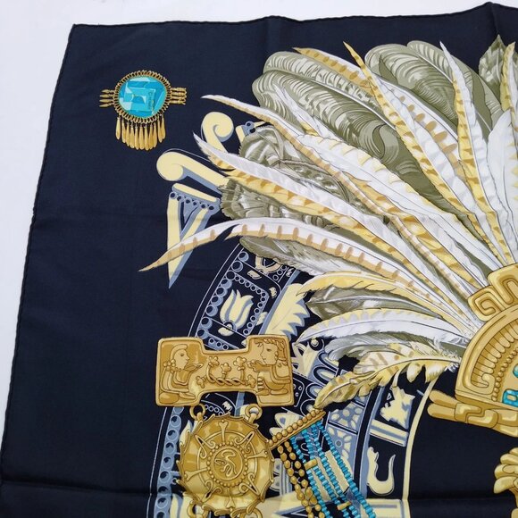Authentic Hermes scarf Carre 90 Mexique Black 100% Silk mn420-121325 - Picture 6 of 10